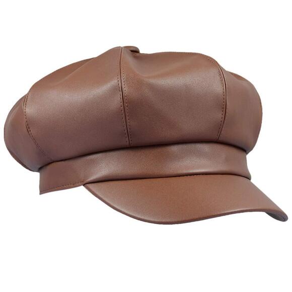 6732 Brown Newsboy Plain Cabbie Visor Beret Hat & Grey Natural Silk Night main image 8
